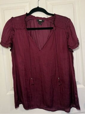 PAIGE Women's Wine V-Neck Tassel Blouse